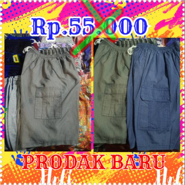 Celana pendek pria jumbo kantong samping tampilan seperti levis bahan adem