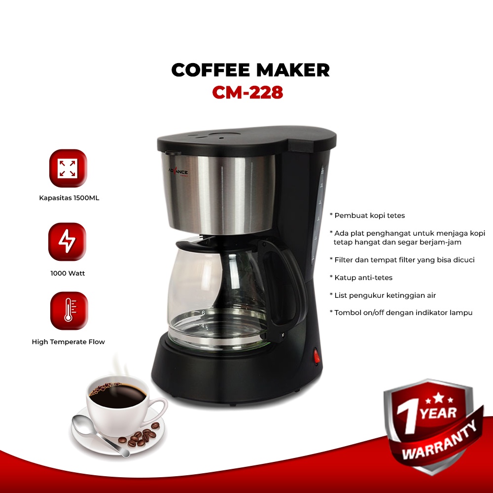 Advance Coffee Maker 1.5L Mesin Pembuat Kopi | Mesin kopi CM-228 Bergaransi Resmi 1 Tahun