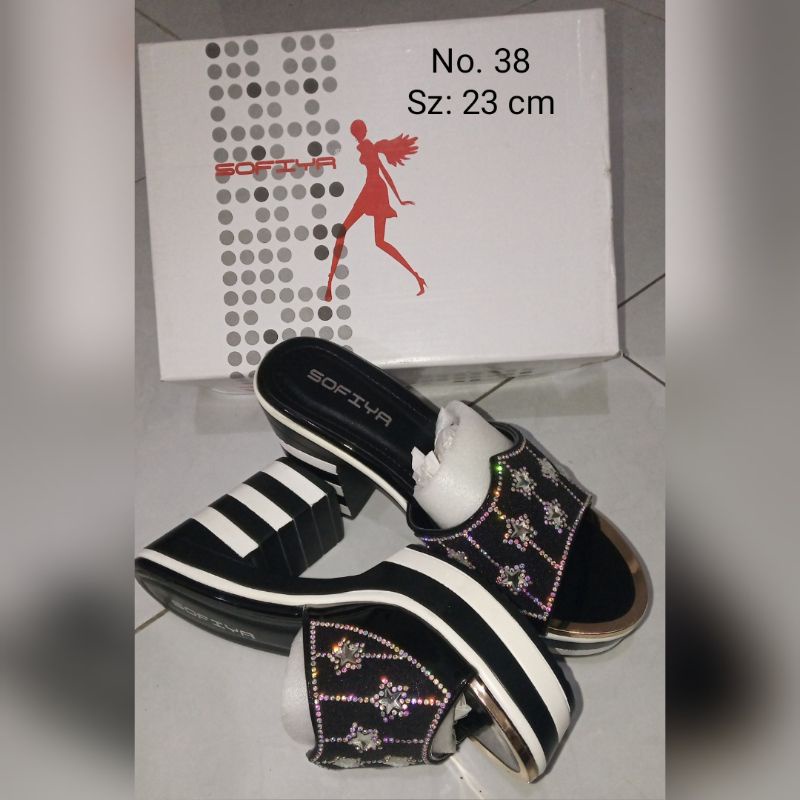 Sendal High Heels Wanita Hak Tinggi 10 cm Sofiya Hitam Putih Pesta