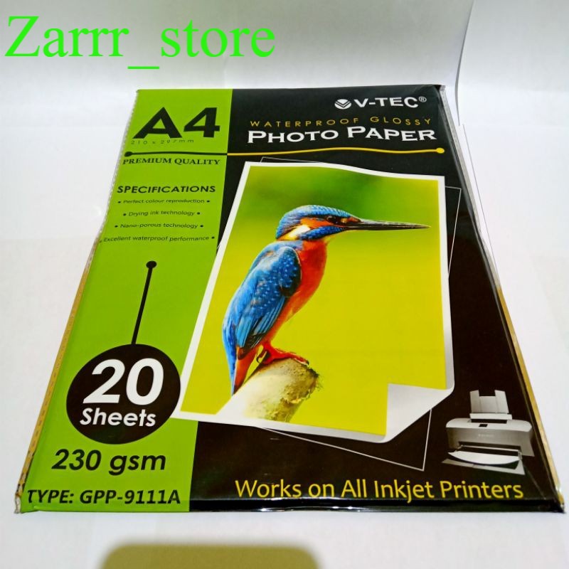 Jual Kertas Foto A4 Glossy V Tec 230 Gsm Photo Paper A4 Glossy Vtec 230gsm Satu Pack 20 Lembar 0731