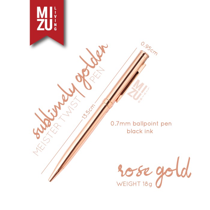 SUBLIMELY GOLDEN MEISTER GOLD PEN Twist Refillable Black Ink Tinta Hitam Ballpoint Pocket Clip Emas-7