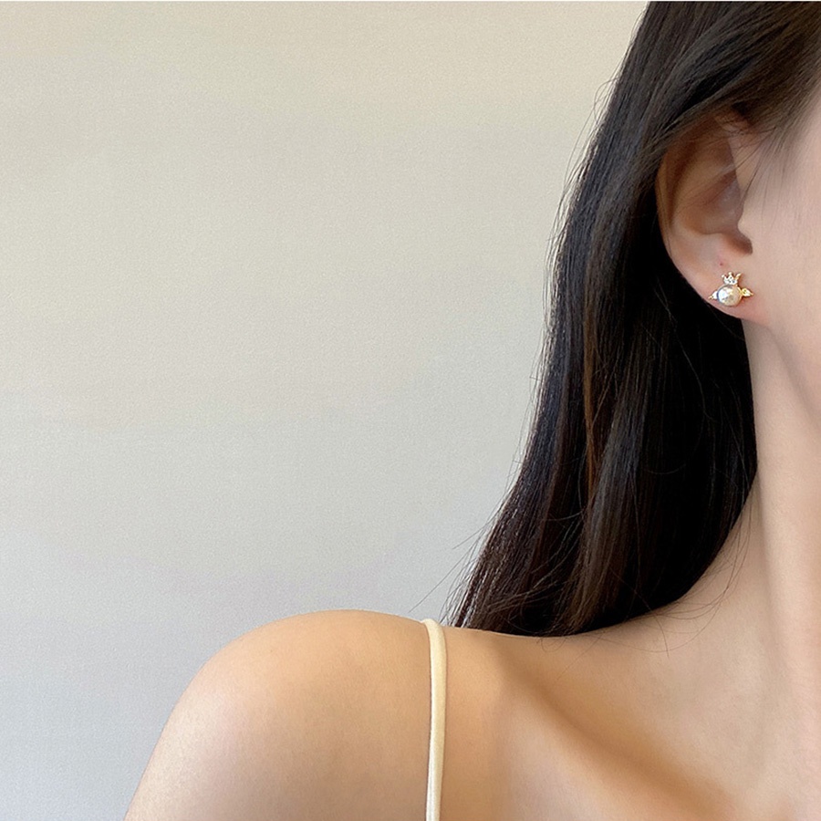 Anting Tusuk Silver S925 Desain Geometri Sayap Malaikat Hias Mutiara + Berlian Imitasi Untuk Wanita