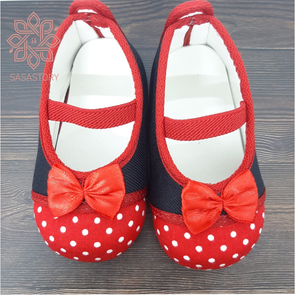 SEPATU PREWALKER BABY BAYI MOTIF MERAH HITAM ANAK PEREMPUAN 0-12 BULAN AP06