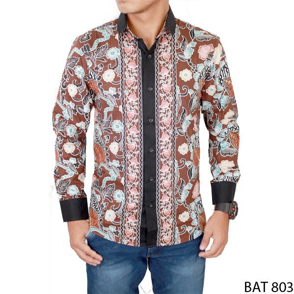 Kemeja Batik Lengan Panjang Slim Fit Katun Coklat – BAT 803