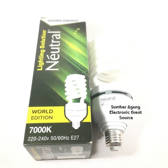 Lampu Spiral Neutral 85W 85 Watt Cahaya Putih 7000K Terang Cerah E27