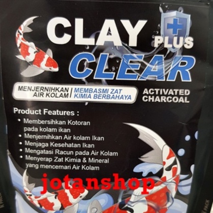 CLAY CLEAR PLUS ACTIVATED CHARCOAL HITAM 250gr Kolam Ikan Koi clayclear