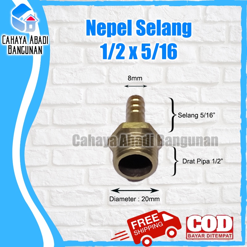 Nepel Selang 1/2 x 5/16 Inch Drat Luar Kuningan Sambungan Hose