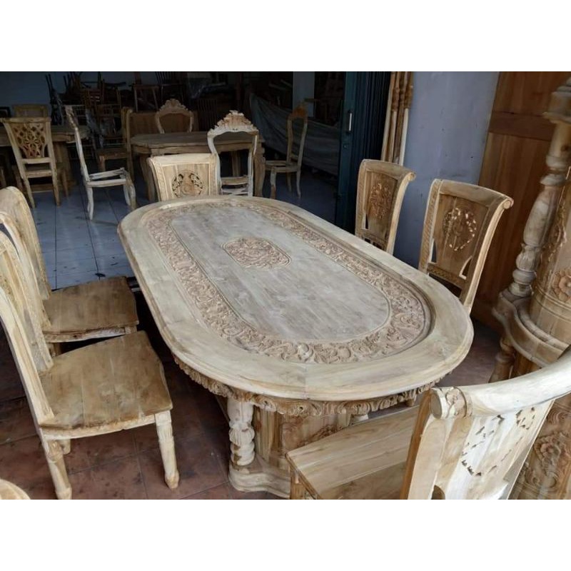 meja makan kursi 6 top meja ukiran kursi ukiran