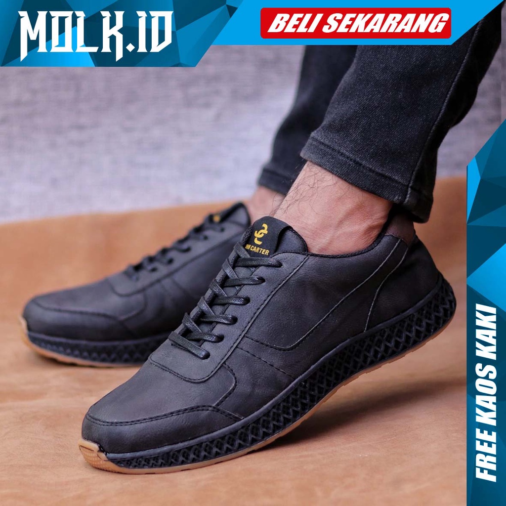 MOLK Sepatu Kasual Pria Sneakers Hitam Kulit Sintetik Simple Murah Sporty Sepatu Kerja Kantor Kuliah