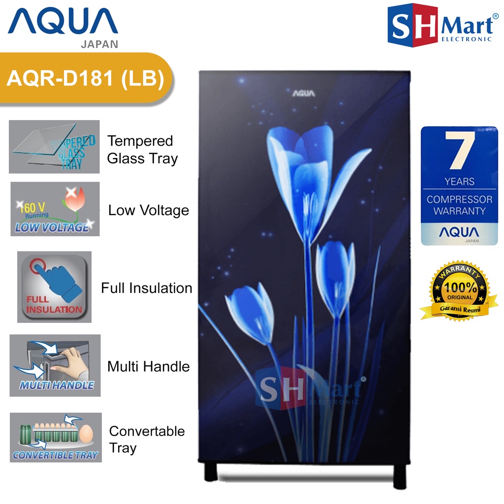 KULKAS 1 PINTU AQUA AQR-D185 / AQRD185 MDS / MSG / MSB KAPASITAS 145 LITER (MEDAN)