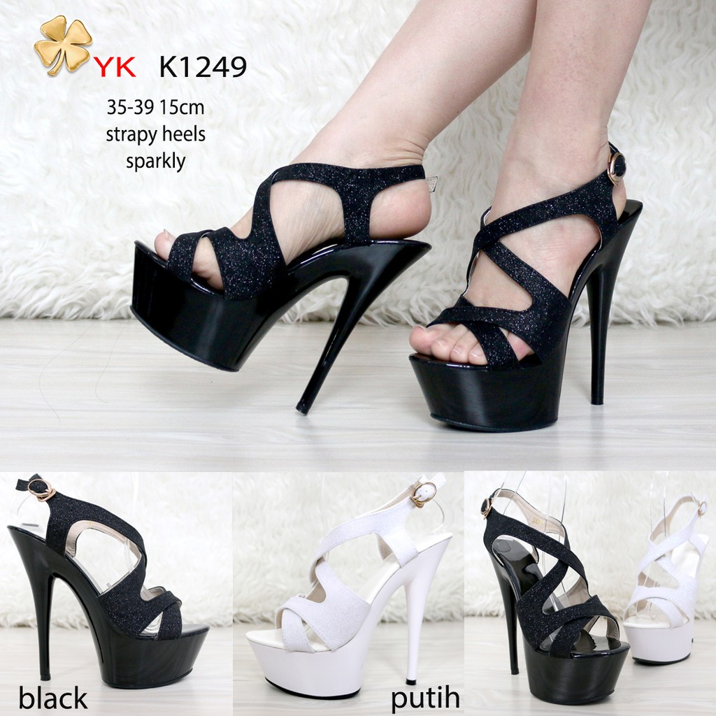Ykshoes 1249 sepatu hak tali tinggi 15cm wanita putih hitam white bartier shoes impor bartier emory