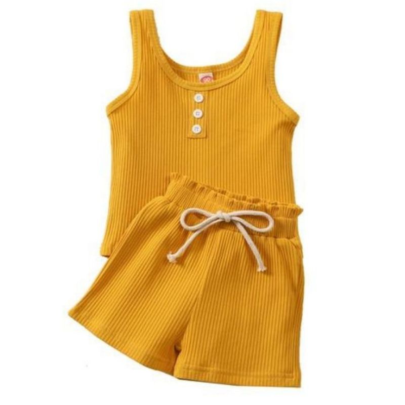 Setelan Andien 6 bulan - 2 Tahun / Setelan Singlet Katung Tanpa Lengan / Setelan Anak Bayi Hotpants Tali Rib / Ribbed Tank Set