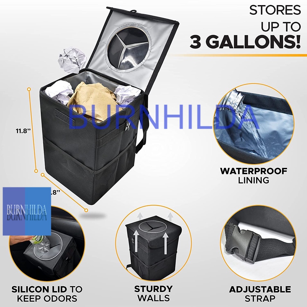 Tempat Sampah Mobil Hanging Garbage Can Trash Bin | Foldable Trash Bag for Car with Storage Pockets | Waterproof Auto Litter Bag | Multifunctional and Collapsible Car Garbage Bag