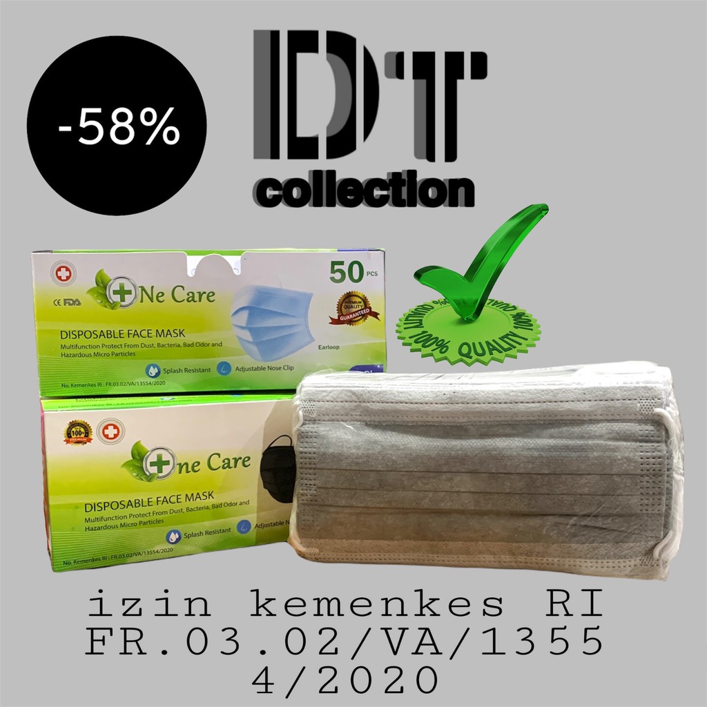 Masker 3ply Hitam putih pink abu abu 3ply Earloop isi 50 Pcs ne care Kemenkes/masker 3ply dewasa