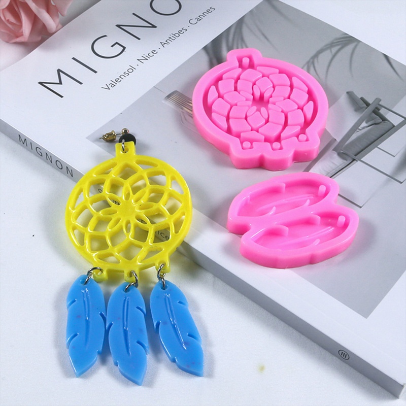 SIY  4 Pcs/Set Dream Catcher Feather Pendant Epoxy Resin Mold Earrings Necklace Keychain Silicone Mould DIY Crafts Jewelry Decorations Casting Tools