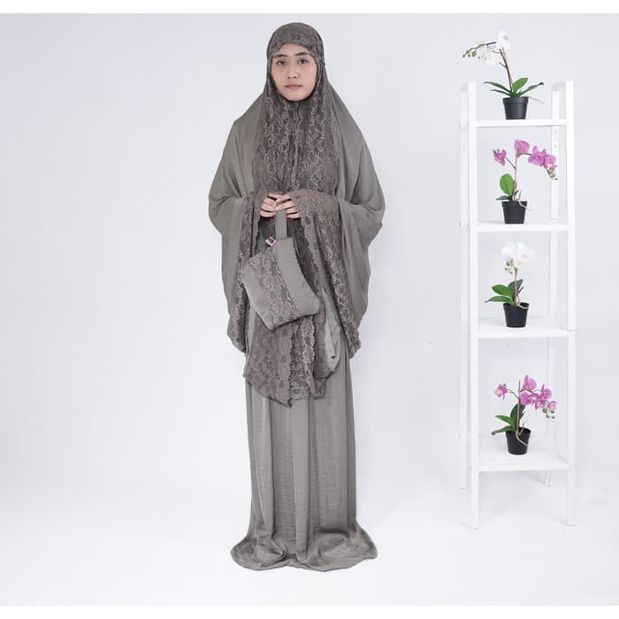 Unik Mukena Zara silky abu tua ZS009+Kotak Murah