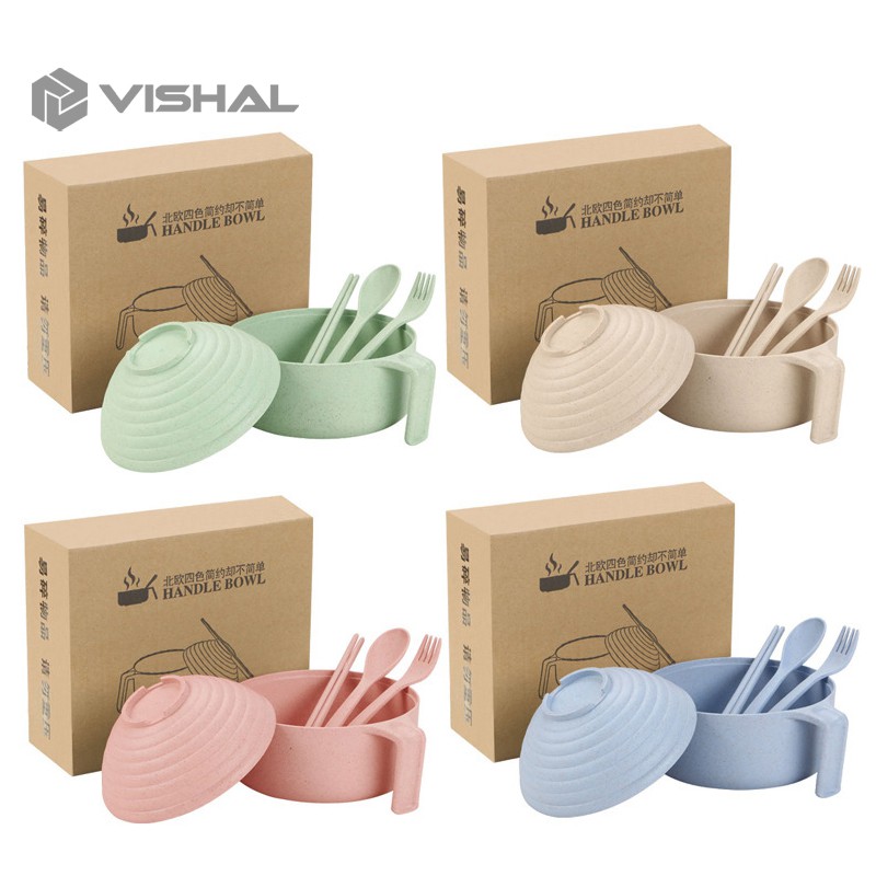 VISHAL Set Mangkok 6 in 1 Mangkuk Wheat Straw Serbaguna COVER THE CUP BOWL VS-42