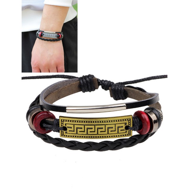 LRC Gelang Tangan Vintage Color Flower Pattern Weave Multi-layer Bracelet