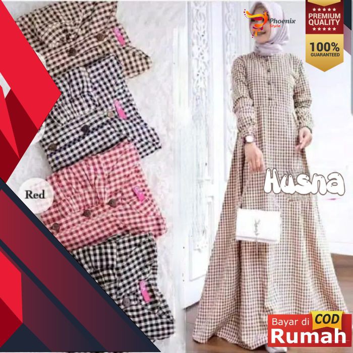 FASHION WANITA MUSLIM PAKAIAN MUSLIMAH BAJU GAMIS MAXI DRESS WANITA HUSNA MAXY  ( S M L XL )