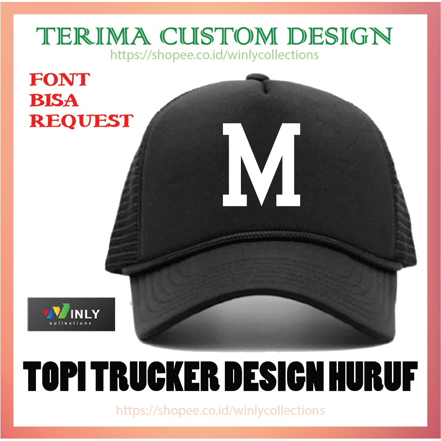 TOPI PRIA WANITA TOPI TRUCKER JARING CETAK INISIAL HURUF M - CUSTOM