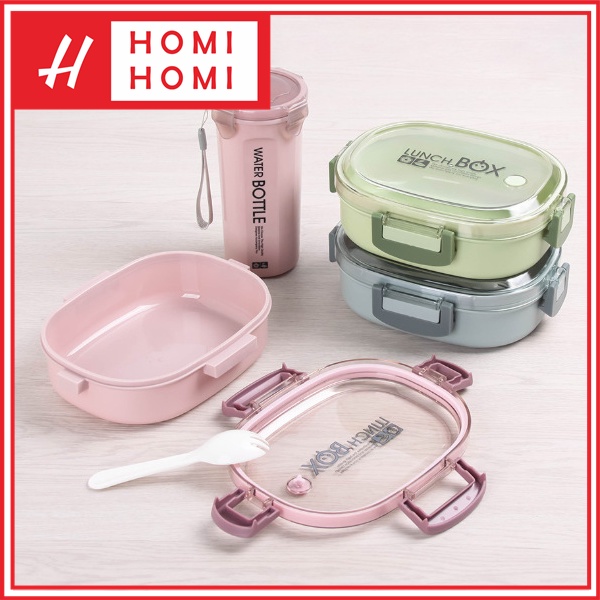 HomiHomi Kotak Makan Set Lunch Box Berikut Botol BPA dan Sendok - KMP016