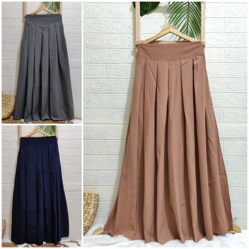 Rok rempel bahan wolfis / rok payung woolpeach / rok kerja kuliah