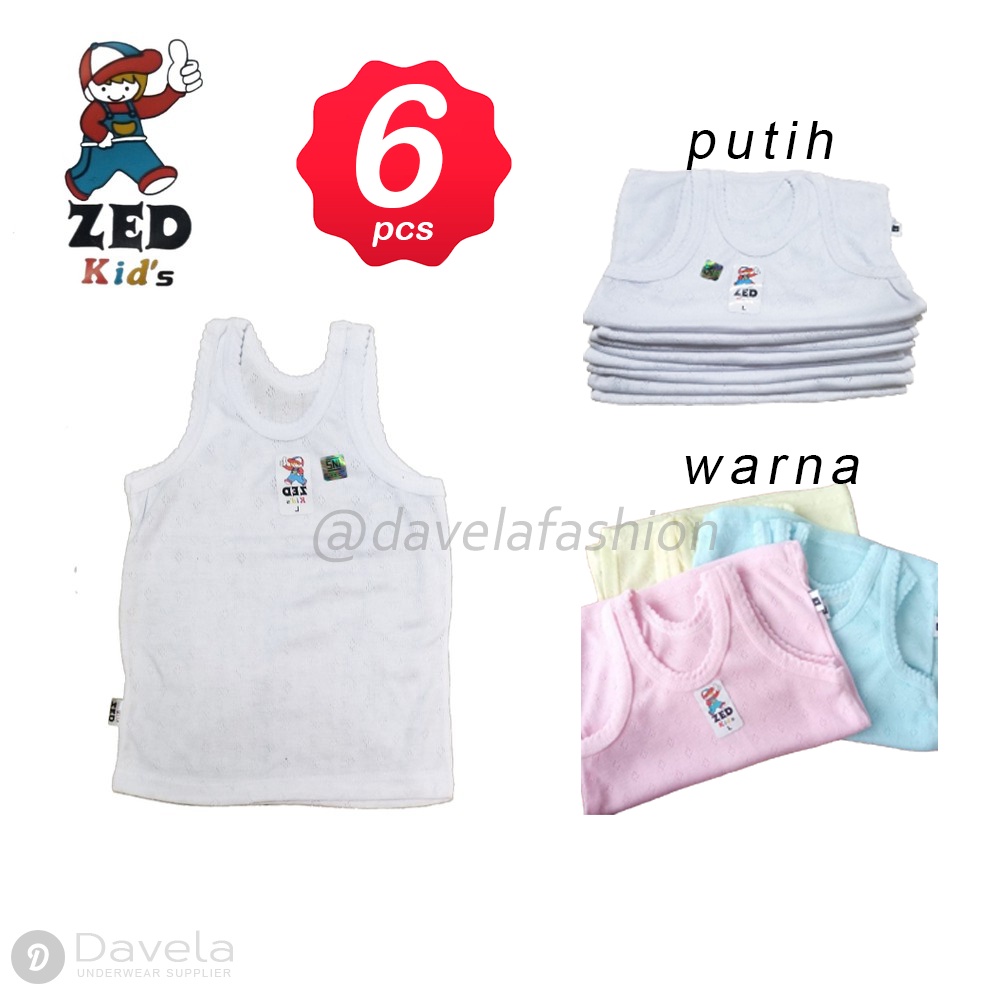 ZEDKIDS | 6 PCS Singlet Anak Putih &amp; Warna | Kaos Dalam Anak Laki Laki &amp; Perempuan Kaos Dalam Anak