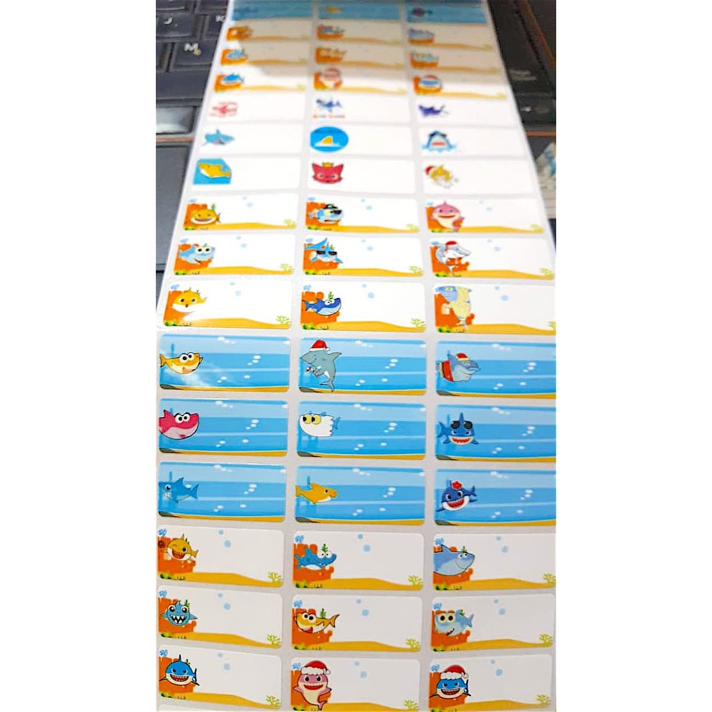 

label nama waterproof / stiker anti air Karakter Baby Shark