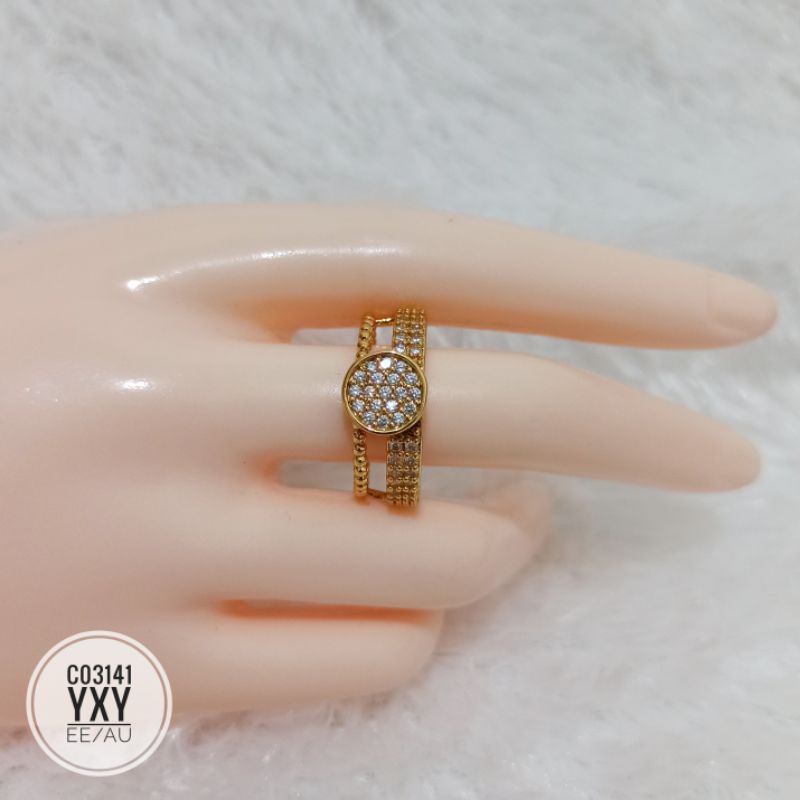 Cincin Yaxiya Zircon Bulat Warna Gold C03141