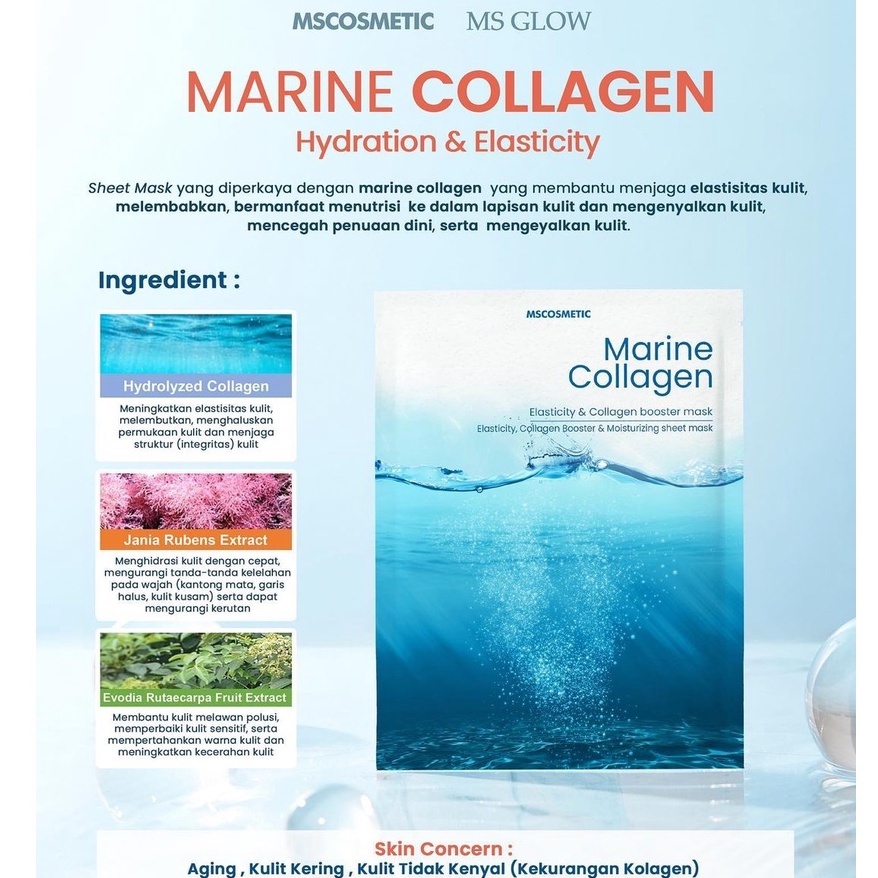 MS GLOW Sheet Mask Marine Collagen – Hydration &amp; Elasticity MS Glow Ecer - Terbaru