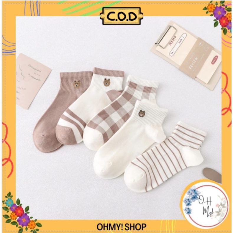 [ COD ] Kaos Kaki Wanita Motif Brown Lucu Tebal Semata Kaki Pendek Ankle Sock Women Socks / Kaos Kaki Pendek Semata Kaki Motif Hewan Beruang / Kaos Kaki Cewek Lucu / Kaoskaki Pendek Perempuan / Kaos Kaki Brown-1