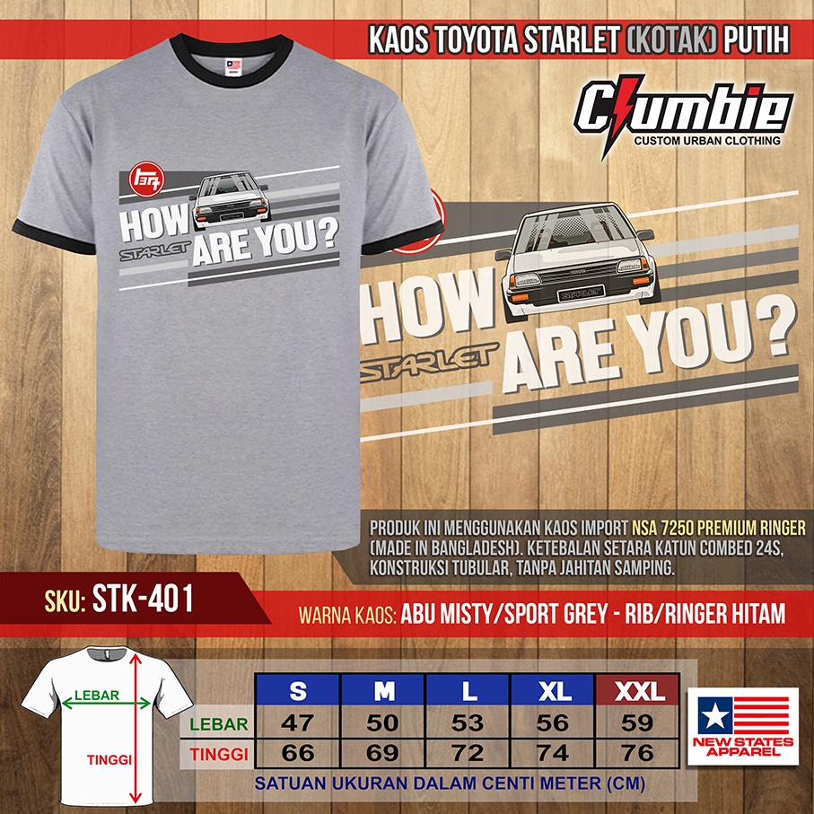 Kaos TOYOTA STARLET (KOTAK) PUTIH