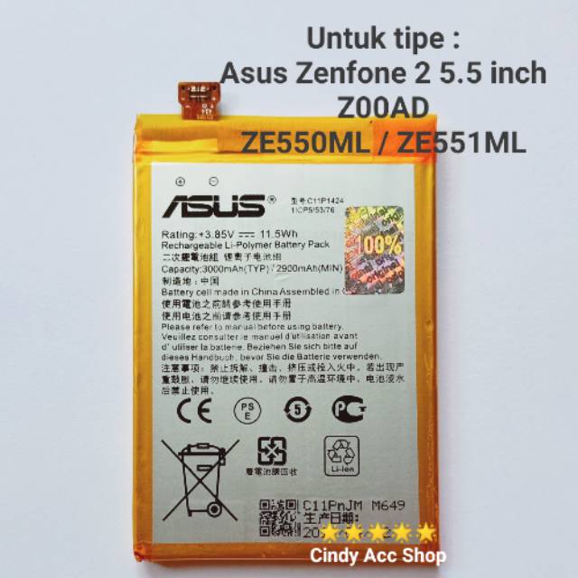 Baterai Original Asus Zenfone 2 5.5 Inch Z00AD Z008 ZE550ML ZE551ML C11P1424