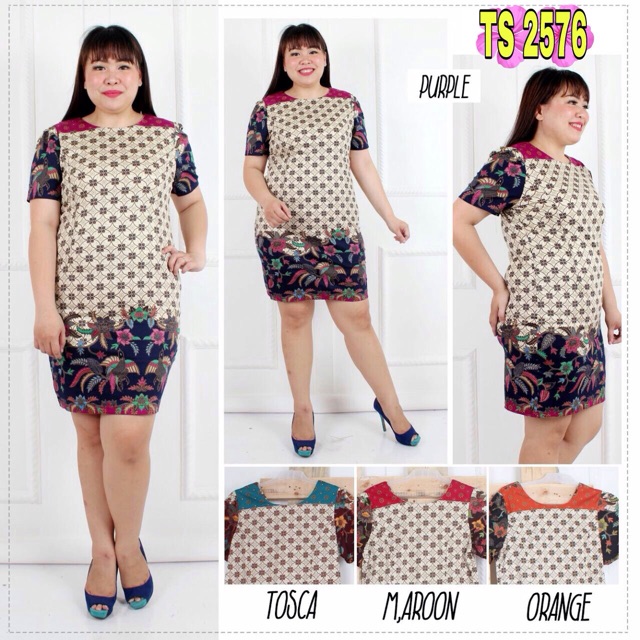 TS 2576 / Dress Batik Wanita Katun Stretch Modern Sackdress Batik Jumbo Big Size