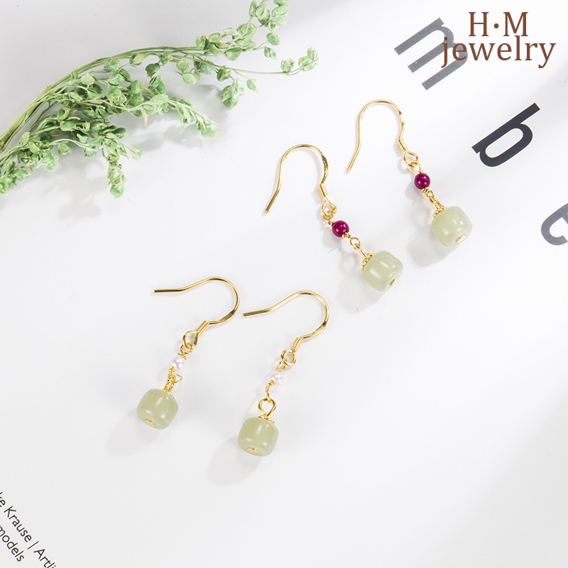 Anting Gantung Batu Giok Hetian Merah Vintage Untuk Wanita 2022