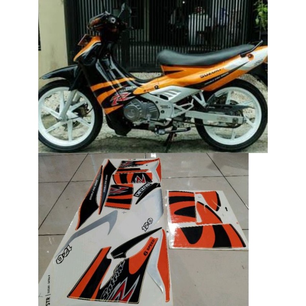 Lis sticker striping suzuki satria lumba 120 r hitam Oren 2002
