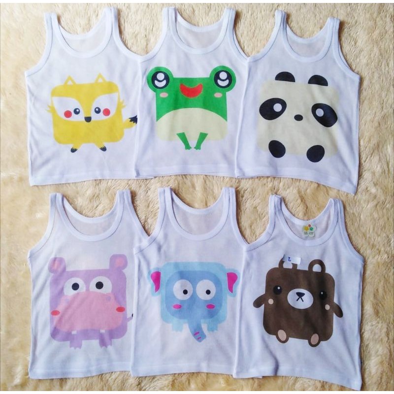 Kaos Dalam Bayi SINGLET Kutung PUTIH Motif Karakter Usia 0 sd 24 Bulan Unisex