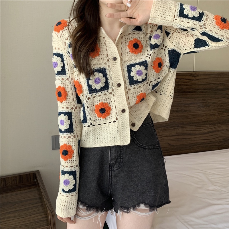 Atasan Rajut Wanita Korean Style Vintage Cardigan Rajut Kancing Lengan Panjang