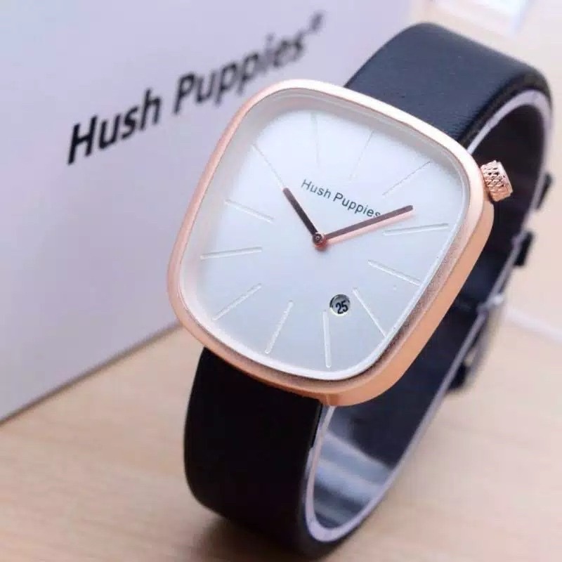 Jam Tangan Wanita Hush Puppies Kotak Tanggal Aktif Tali Kulit