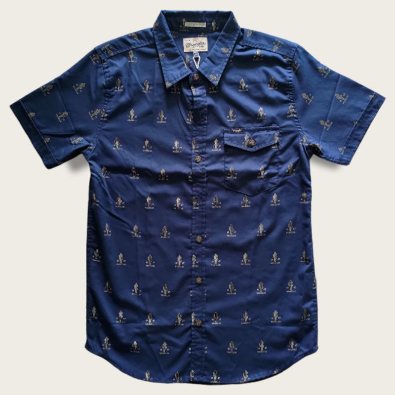 Wrangler Kemeja Pendek Full Print Navy