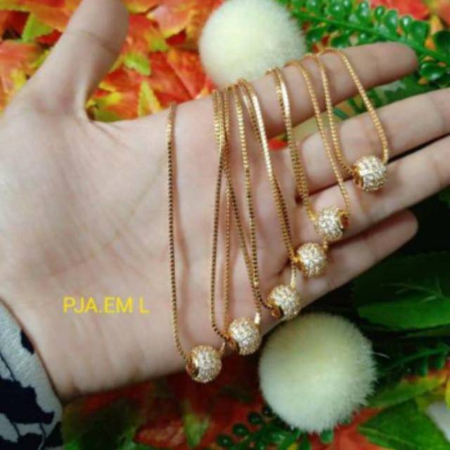 TERMURAH Set Perhiasan Xuping Lapis Emas Kalung Liontin Bola Bulat XT0009 Permata Laris Titanium
