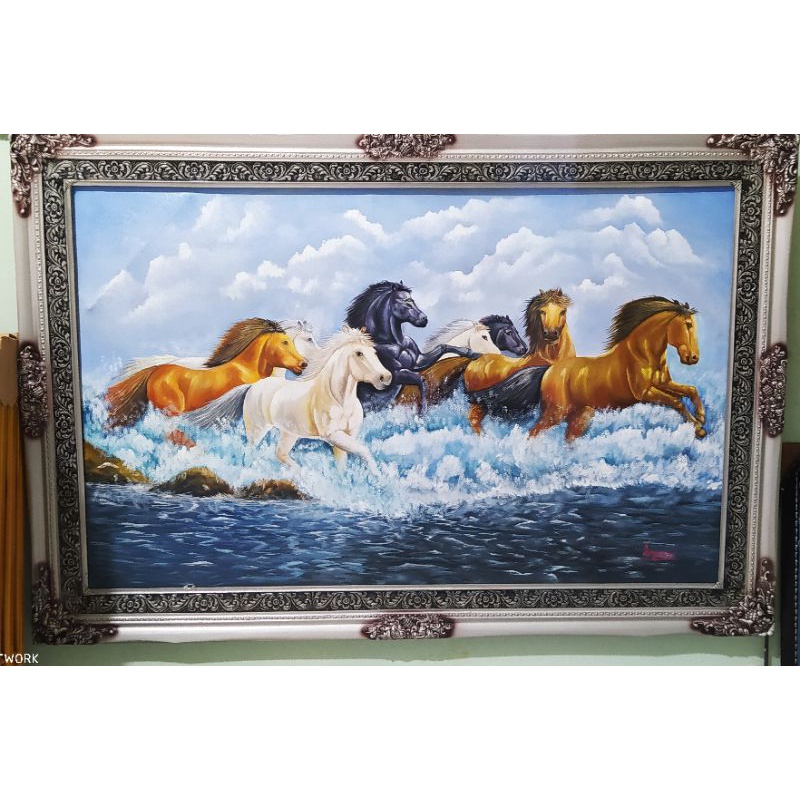 lukisan kuda 8 ekor lukisan ukuran besar