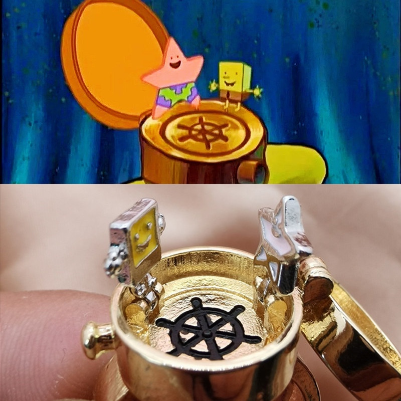 2022 Cincin Pasangan / Pria / Wanita Desain SpongeBob SquarePants Gaya Trendy Adjustable Untuk Hadiah / Pesta