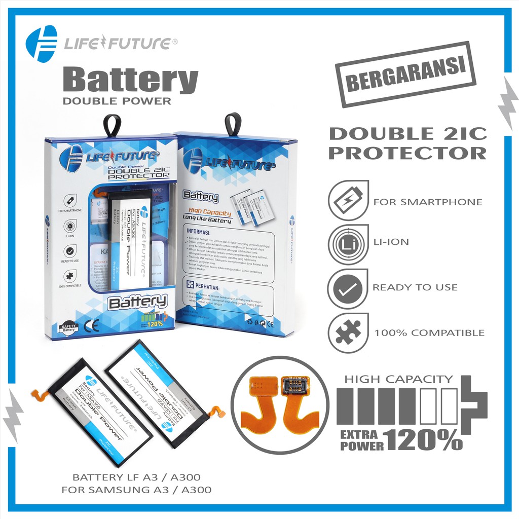 BATERAI SAMSUNG A3 A300 DOUBLE POWER LIFE FUTURE