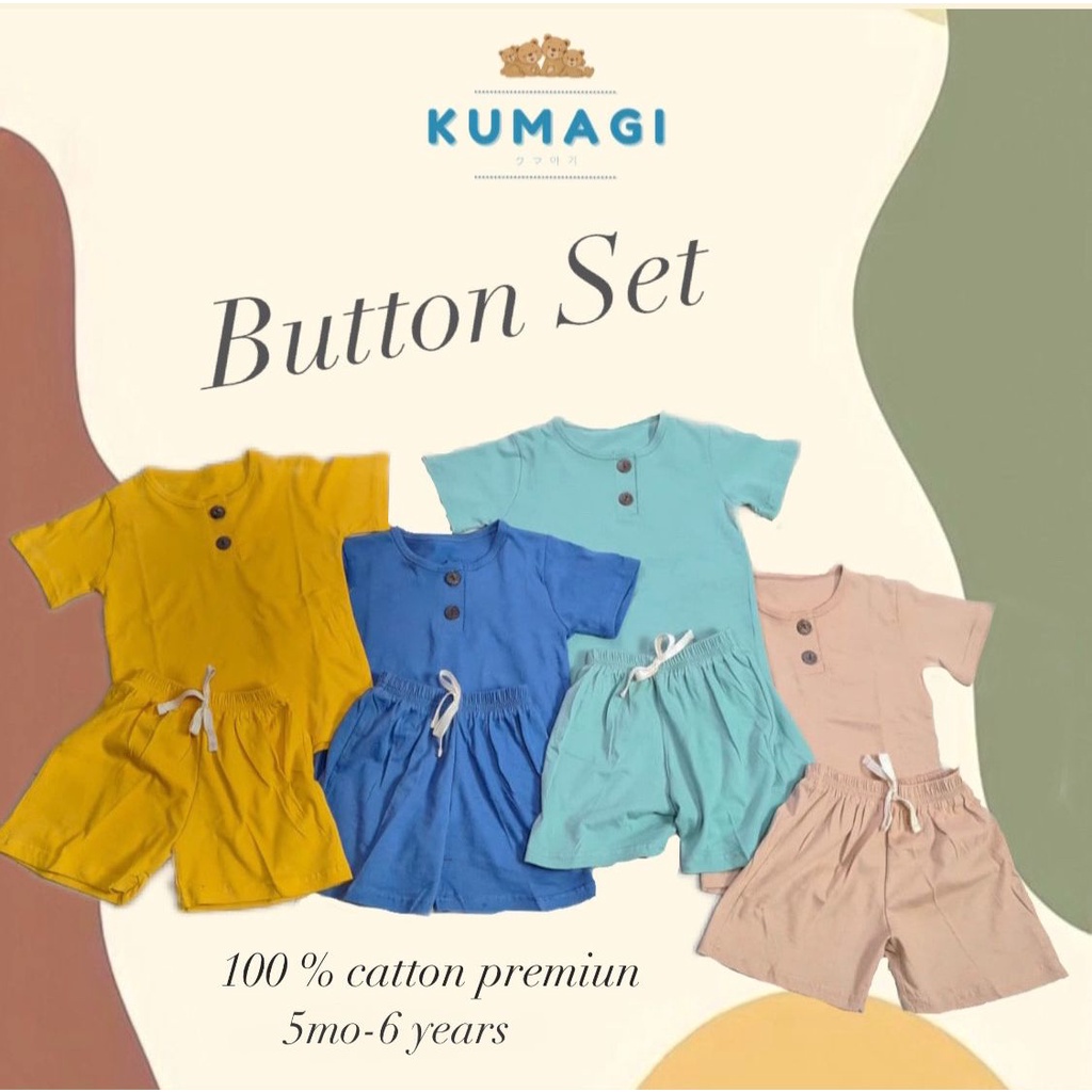 Kumagi - Setelan anak button set baju anak unisex 0 - 6 tahun bahan catton / katun kualitas premium