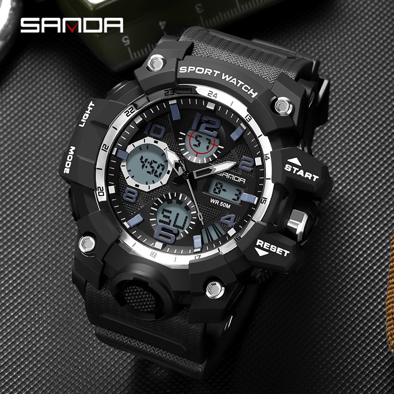 SANDA 6021 Jam Tangan Pria Digital Analog Tali Rubber Chronograph Anti Air WATCHKITE WKOS