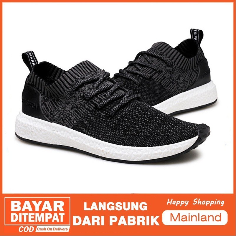 Mainland Sepatu Pria Kasual Sepatu Lari Sport Sneakers Casual Training Running Shoes Hitam SP201 - A