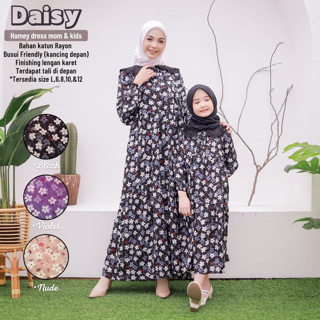 New_Gamis Dewasa Jumbo/Homey Dress Daisy Couple mom &amp; kids_Bahan Katun Rayon Premium-Motif Bunga-Nyaman Dipakai