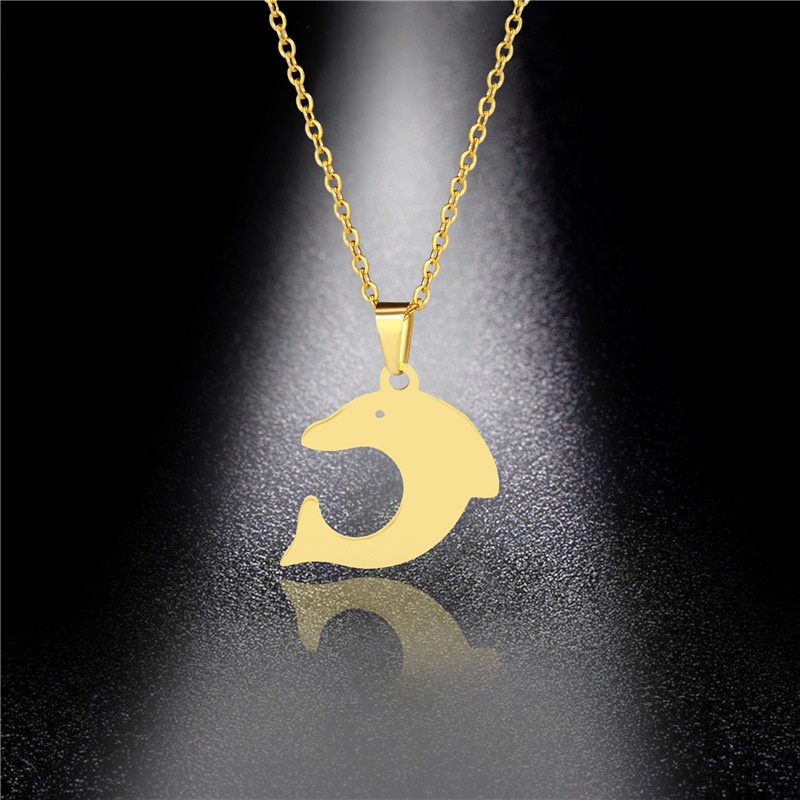 Perhiasan 304 stainless steel kalung wanita glossy 18K emas dolphin liontin kalung