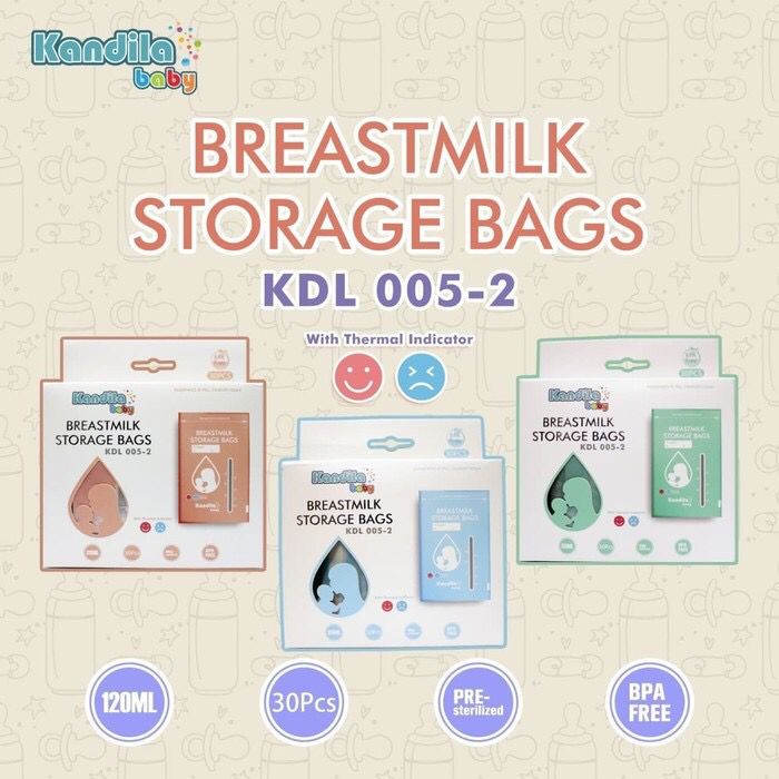 KANDILA Breastmilk Storage Bags KDL 005-2 KDL 005-3 Kantong Asi 120 ml 200ml isi 30 pcs dengan thermal sensor